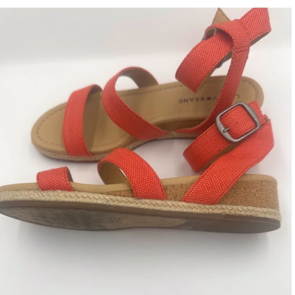 Lucky Brand Wensdei‎ Orange Espadrille Ankle Strap Wedge Sandals Womens 8.5 M